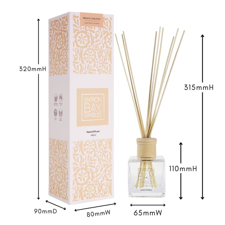 Beach Holiday reed diffuser with measurements