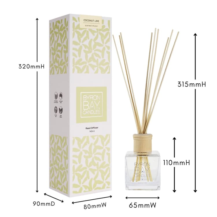 Coconut Lime reed diffuser with measurements